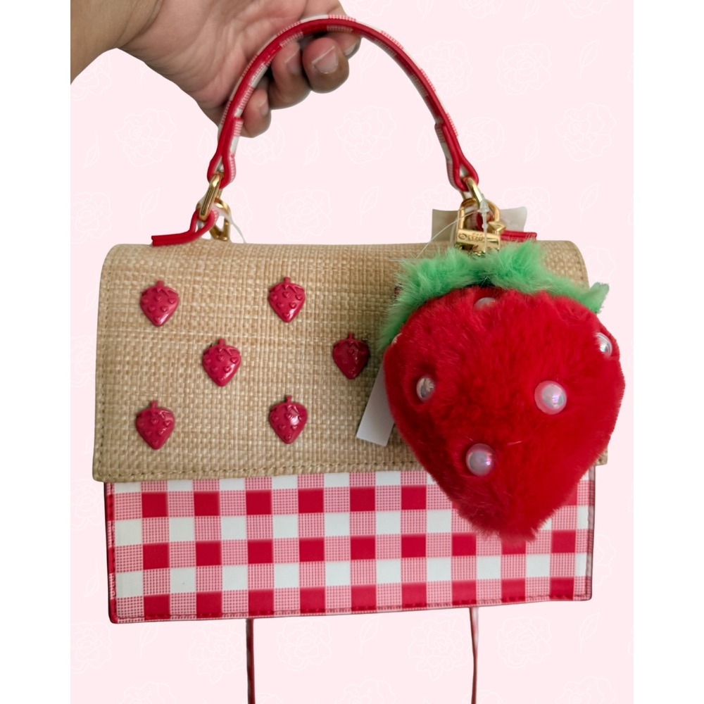 Betsey Johnson Strawberry Gingham Crossbody Bag Red Straw NWT BM30611